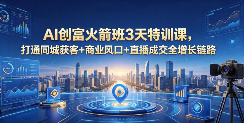 AI创富火箭班3天特训课,打通同城获客+商业风口+直播成交全增长链路,2026年4月新课-来聚吧