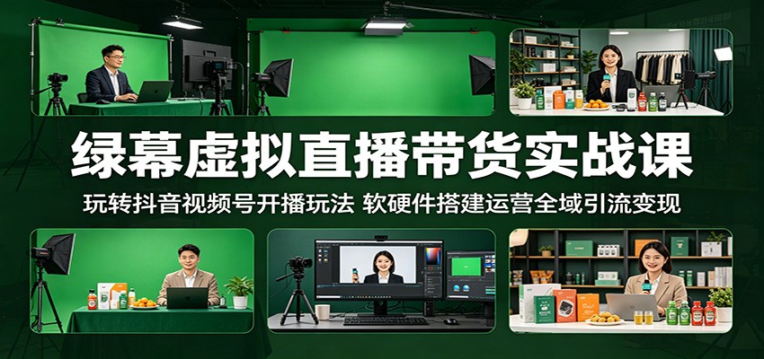 绿幕虚拟直播带货实战课：玩转抖音视频号开播玩法，软硬件搭建运营全域引流变现-来聚吧