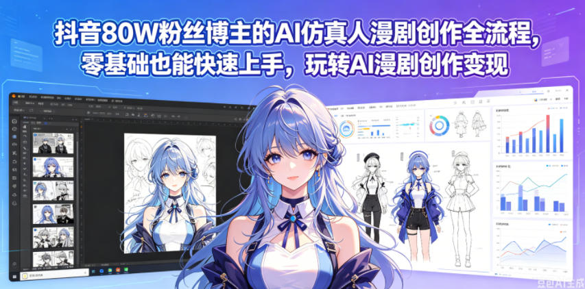 抖音80W粉丝博主的AI仿真人漫剧创作全流程,零基础也能快速上手,玩转AI漫剧创作变现-来聚吧