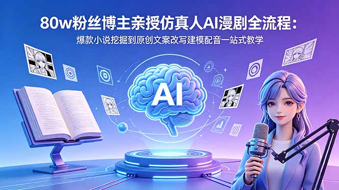 80w粉丝博主亲授仿真人AI漫剧全流程:爆款小说挖掘到原创文案改写建模配音一站式教学-来聚吧