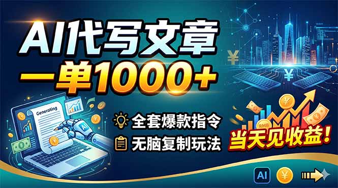AI代写文章,一单1000+,全套爆款指令+无脑复制玩法,当天见收益!-来聚吧
