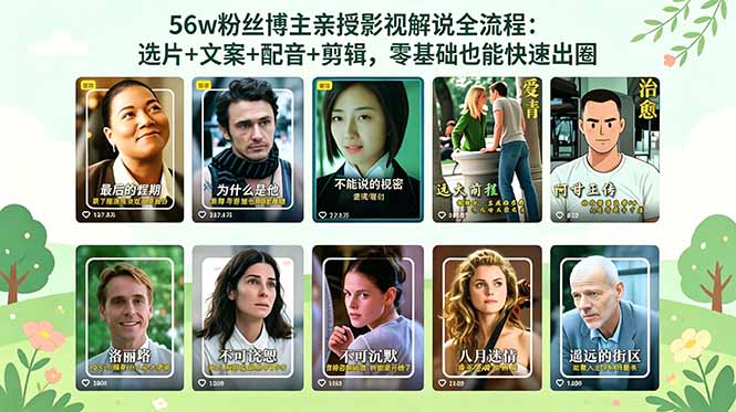 56万粉丝博主亲授影视解说全流程：选片+文案+配音+剪辑，零基础也能快速出圈-来聚吧