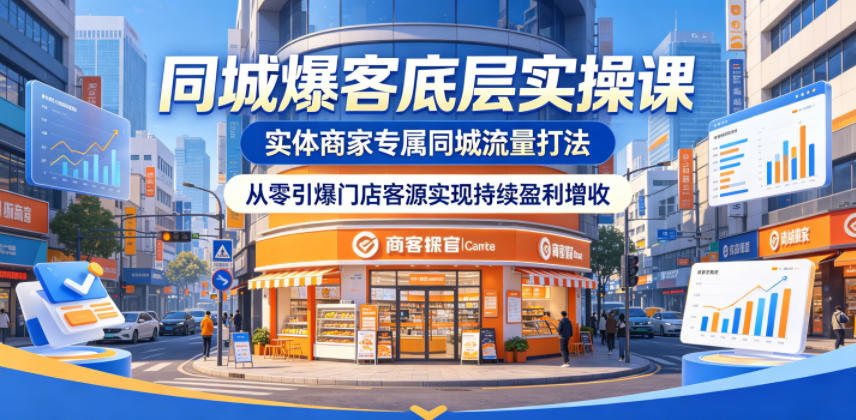 同城爆客底层实操课，实体商家专属同城流量打法，从零引爆门店客源实现持续盈利增收-来聚吧