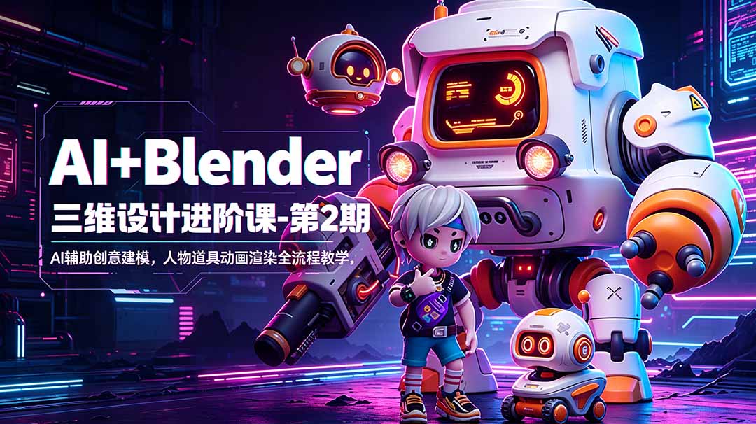 AI+Blender三维设计进阶课-第2期:AI辅助创意建模,人物道具动画渲染全流程教学-来聚吧