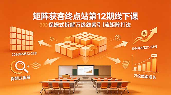 矩阵获客终点站第12期线下课 2026年5月22-23号 保姆式拆解万级线索引流矩阵打法-来聚吧