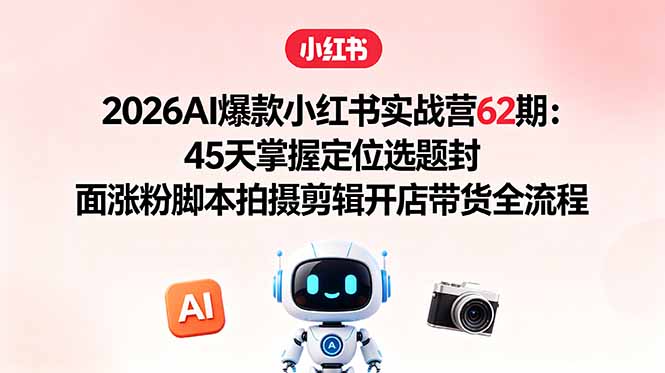 2026AI爆款小红书实战营62期:45天掌握定位选题封面涨粉脚本拍摄剪辑开店带货全流程-来聚吧
