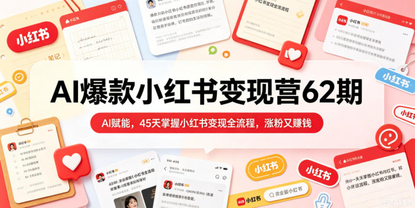 AI爆款小红书变现营62期2026年5月,AI赋能,45天掌握小红书变现全流程,涨粉又賺钱-来聚吧