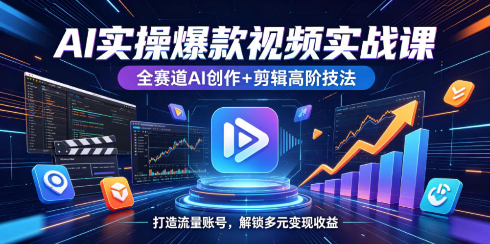 AI实操爆款视频实战课,全赛道AI创作+剪辑高阶技法,打造流量账号,解锁多元变现收益-来聚吧