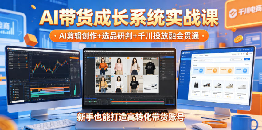 AI带货成长系统实战课,AI剪辑创作+选品研判+千川投放融会贯通,新手也能打造高转化带货账号(更新2026年)-来聚吧