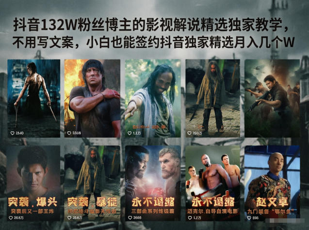 抖音132W粉丝博主的影视解说精选独家教学，不用写文案，小白也能签约抖音独家精选月入几个W-来聚吧
