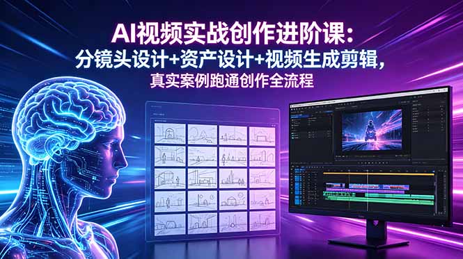 AI视频实战创作进阶课:分镜头设计+资产设计+视频生成剪辑,真实案例跑通创作全流程-来聚吧