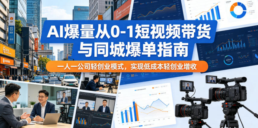 AI爆量从0-1短视频带货与同城爆单指南,一人一公司轻创业模式,实现低成本轻创业增收-来聚吧
