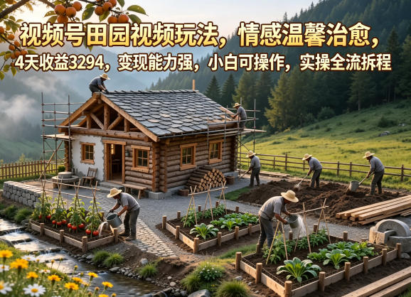 视频号田园视频玩法，情感温馨治愈，4天收益3294，变现能力强，小白可操作，实操全流程拆解-来聚吧
