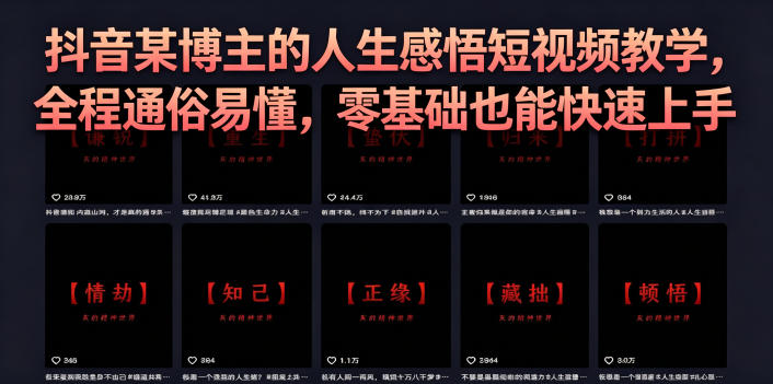 抖音某博主的灰太狼人生感悟短视频教学，全程通俗易懂，零基础也能快速上手-来聚吧