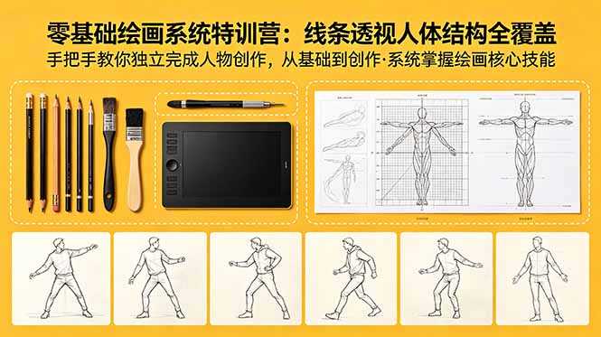 零基础绘画系统特训营:线条透视人体结构全覆盖,手把手教你独立完成人物创作-来聚吧
