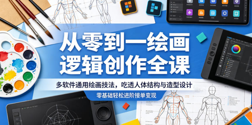 从零到一绘画逻辑创作全课,多软件通用绘画技法,吃透人体结构与造型设计,零基础轻松进阶接单变现-来聚吧