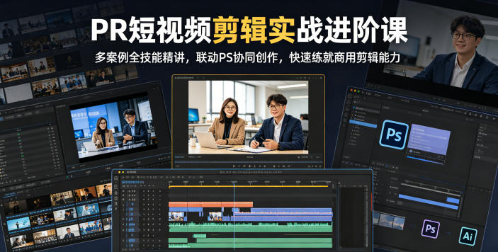 PR短视频剪辑实战进阶课,多案例全技能精讲,联动PS协同创作,快速练就商用剪辑能力-来聚吧