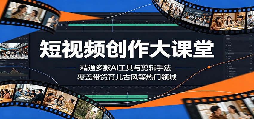 短视频创作大课堂：精通多款AI工具与剪辑手法，覆盖带货、育儿、古风等热门领域-来聚吧