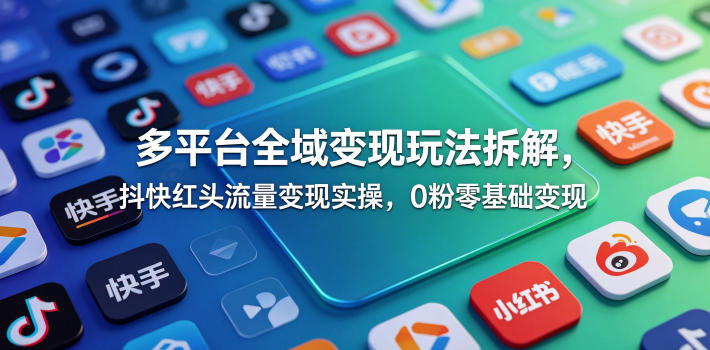 多平台全域变现玩法拆解,抖快红头流量变现实操,0粉零基础变现-来聚吧