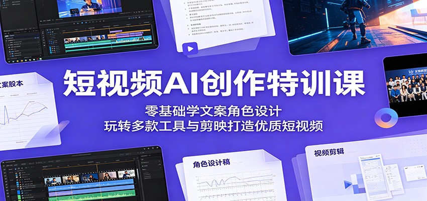 短视频AI创作特训课：零基础学文案角色设计，玩转多款工具与剪映打造优质短视频-来聚吧