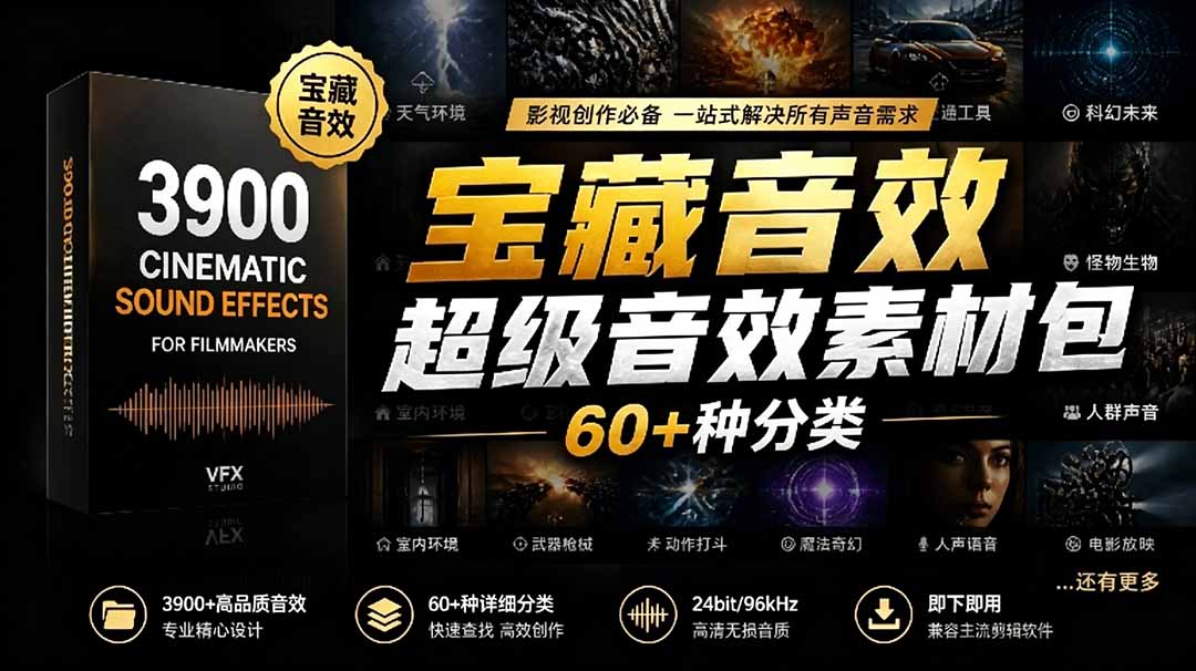 宝藏音效合集包！60+多种音效分类，共计3900个，分类清晰，全中文分类，高品质剪辑音效素材包-来聚吧