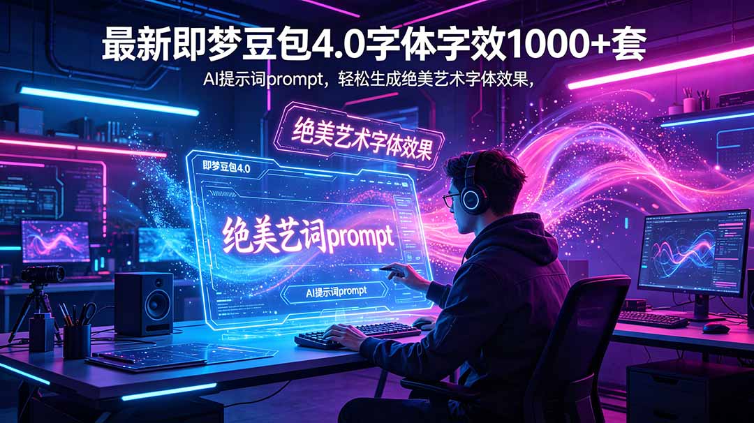 最新即梦豆包4.0字体字效1000+套,AI提示词prompt,轻松生成绝美艺术字体效果-来聚吧