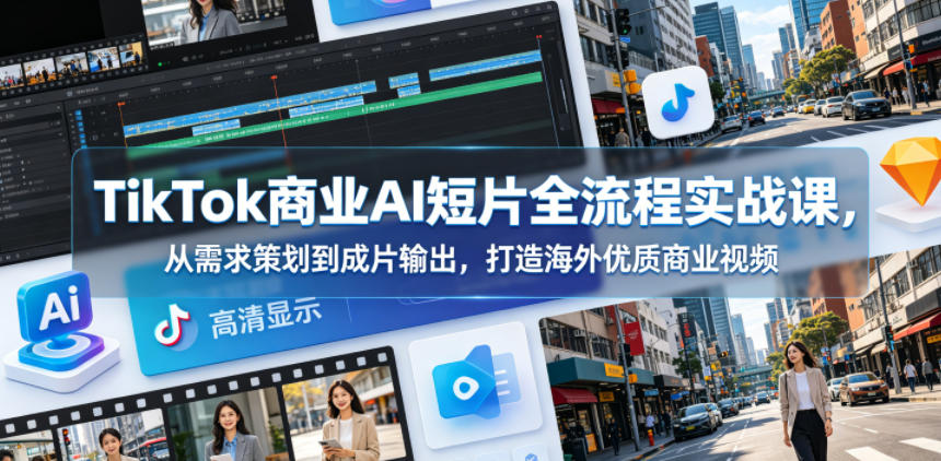 TikTok商业AI短片全流程实战课,从需求策划到成片输出,打造海外优质商业视频-来聚吧