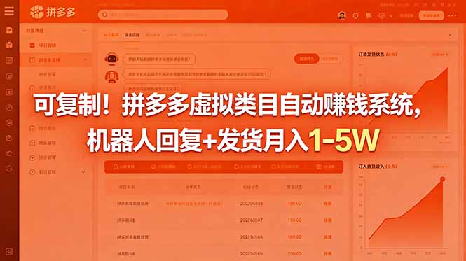 可复制！拼多多虚拟类目自动赚钱系统，机器人回复+发货月入 1-5W-来聚吧