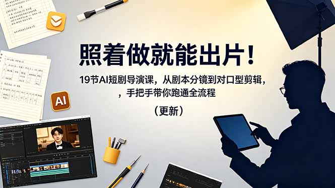 照着做就能出片！19节AI短剧导演课，从剧本分镜到对口型剪辑，手把手带你跑通全流程(更新-来聚吧