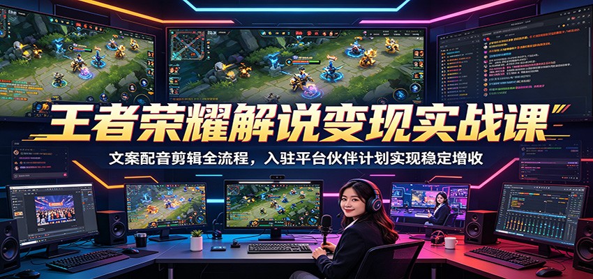 王者荣耀解说变现实战课：文案配音剪辑全流程，入驻平台伙伴计划实现稳定增收-来聚吧