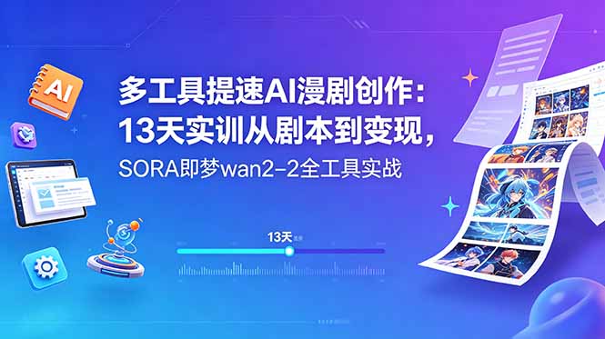 多工具提速AI漫剧创作：13天实训从剧本到变现，SORA即梦wan2-2全工具实战-来聚吧