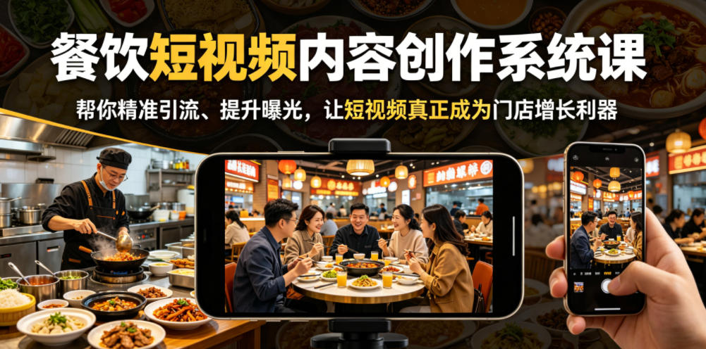 餐饮短视频内容创作系统课，帮你精准引流、提升曝光，让短视频真正成为门店增长利器-来聚吧