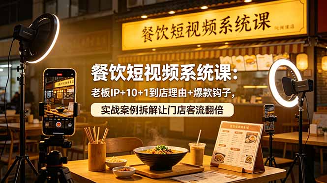 餐饮短视频系统课：老板IP+10+1到店理由+爆款钩子，实战案例拆解让门店客流翻倍-来聚吧