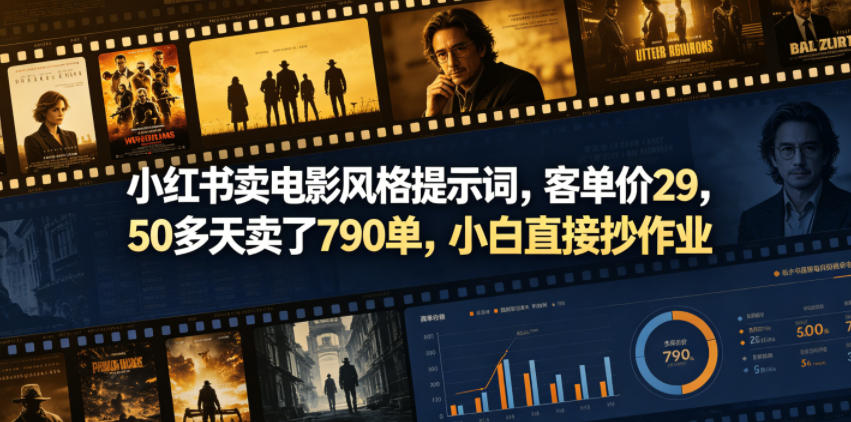 小红书卖电影风格提示词，客单价29，50多天卖了790单，小白直接抄作业！-来聚吧