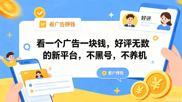 看一个广告一块钱,好评无数的新平台,不黑号,不养机,一撸几十块钱还是不错的【揭秘】-来聚吧
