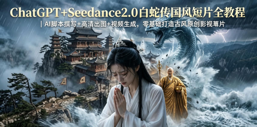 ChatGPT+Seedance2.0白蛇传国风短片全教程|AI脚本撰写+高清出图+视频生成,零基础打造古风原创影视短片-来聚吧