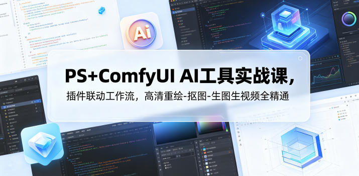 PS+ComfyUI AI工具实战课,插件联动工作流,高清重绘-抠图-生图生视频全精通-来聚吧