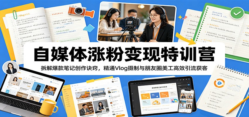 自媒体涨粉变现特训营:拆解爆款笔记创作诀窍,精通Vlog摄制与朋友圈美工高效引流获客-来聚吧