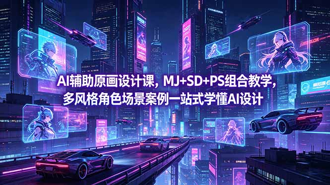 AI辅助原画设计课,MJ+SD+PS组合教学,多风格角色场景案例一站式学懂AI设计-来聚吧