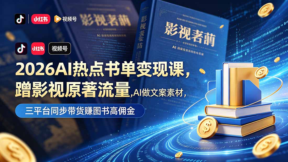 2026AI热点书单变现课，蹭影视原著流量，AI做文案素材，三平台同步带货赚图书高佣金-来聚吧