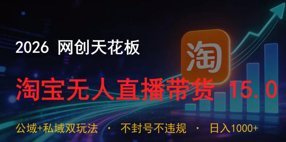 2026网创天花板,淘宝无人直播带货15.0,公域+私域双玩法,日入1k+,不违规不封号【揭秘】-来聚吧