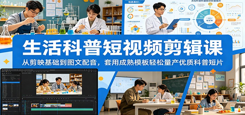 生活科普短视频剪辑课:从剪映基础到图文配音,套用成熟模板轻松量产优质科普短片-来聚吧