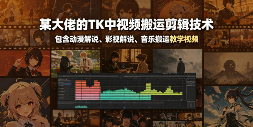 某大佬的TK中视频搬运剪辑技术，包含动漫解说、影视解说、音乐搬运教学视频-来聚吧