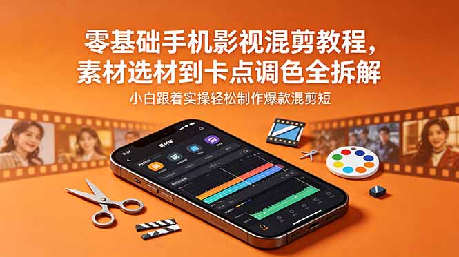 零基础手机影视混剪教程，素材选材到卡点调色全拆解，小白跟着实操轻松制作爆款混剪短片-来聚吧