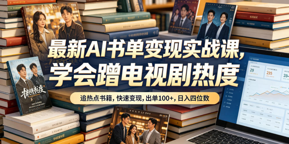 最新AI书单变现实战课，学会蹭电视剧热度，追热点书籍，快速变现，出单100+，日入四位数-来聚吧