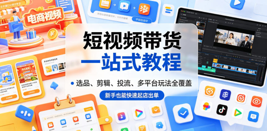 短视频带货一站式教程，选品、剪辑、投流、多平台玩法全覆盖，新手也能快速起店出单-来聚吧