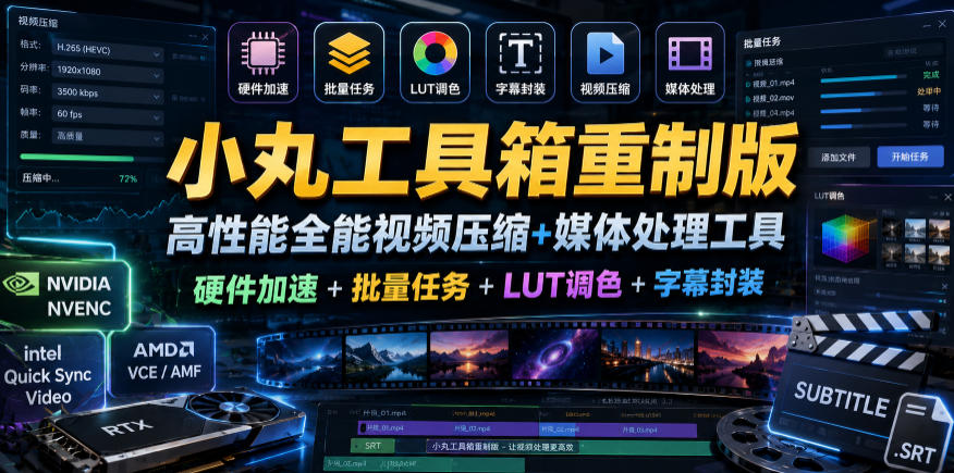 小丸工具箱重制版–高性能全能视频压缩+媒体处理工具|硬件加速+批量任务+LUT调色+字幕封装-来聚吧