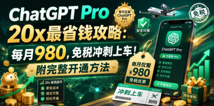 ChatGPT Pro 20x最省钱攻略：每月980，免税冲刺上车！附完整开通方法【文档】-来聚吧