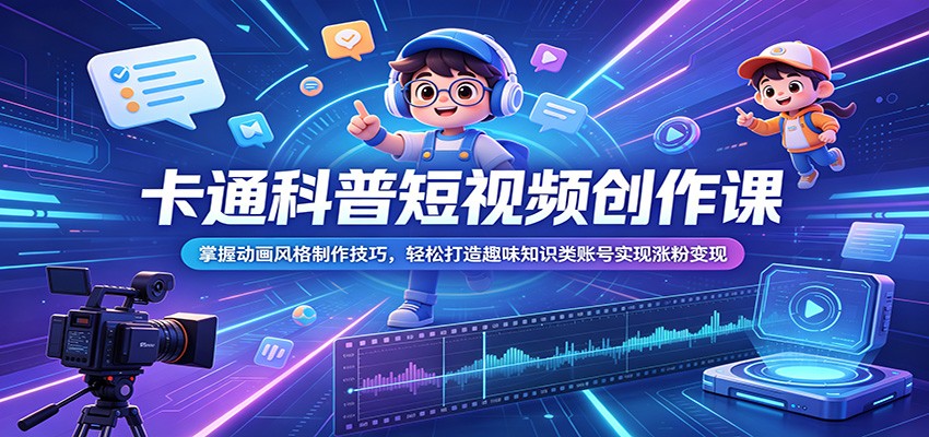 卡通科普短视频创作课：掌握动画风格制作技巧，轻松打造趣味知识类账号实现涨粉变现-来聚吧