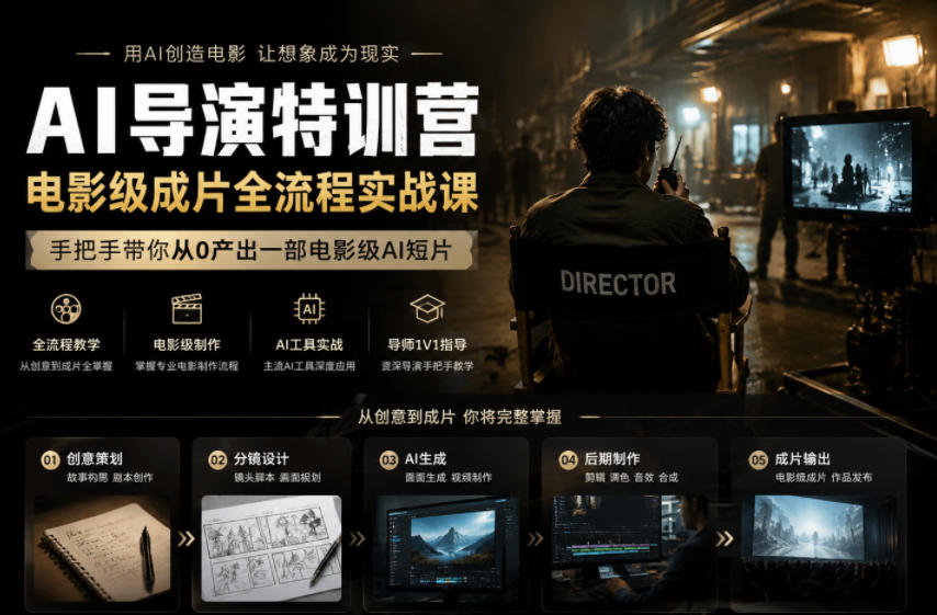 AI导演特训营,电影级成片全流程实战课,手把手带你从0产出一部电影级AI短片-来聚吧